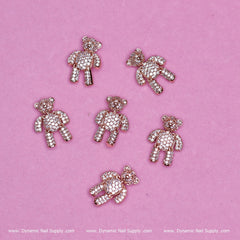 (Rose Gold) 6 pcs Movable Teddy Bear Charm with Rhinestones Engraved