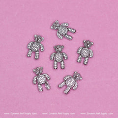 (Silver) 6 pcs Movable Teddy Bear Charm with Rhinestones Engraved