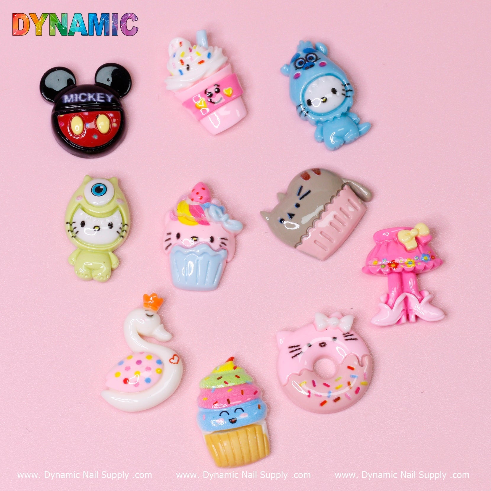 10 pcs Cute Kawaii Cartoon Mixed Shape Design Nail Charms
