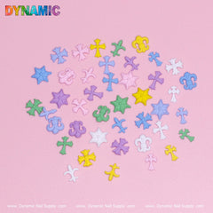 Colorful Antique Cross & Chrome Heart Charms for Nails Art design - Light color Matte look