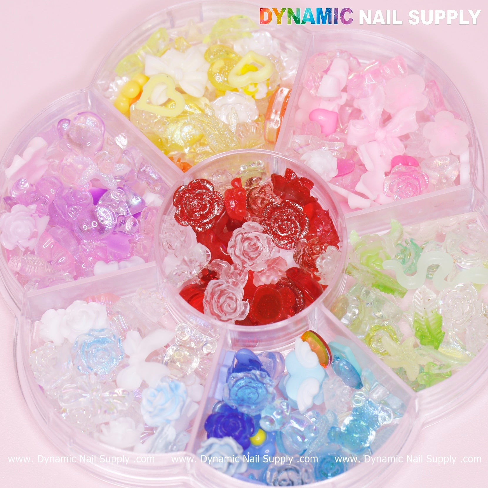 Colorful 3D Mix-shapes charms (Resin flower, roses, bear, heart, snake) for Spring Nails Art design