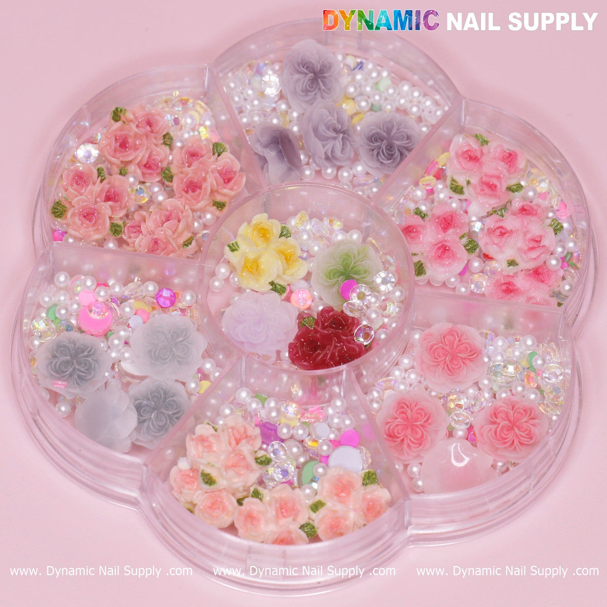 40 pcs White and Pink 3D 5D Rose Flower Charm with pearls Accessories for Valentine Nails Art Design