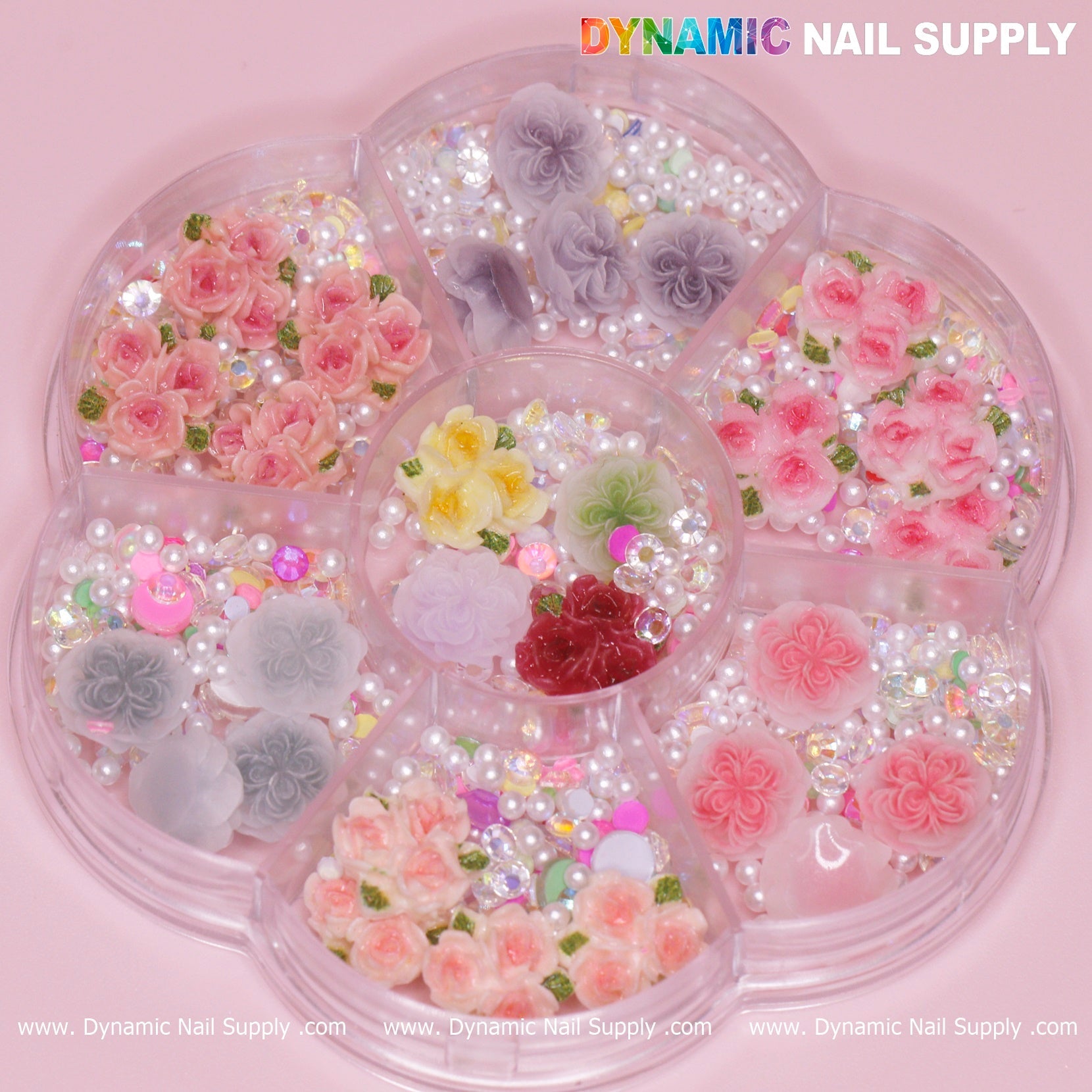 40 pcs White and Pink 3D 5D Rose Flower Charm with pearls Accessories for Valentine Nails Art Design