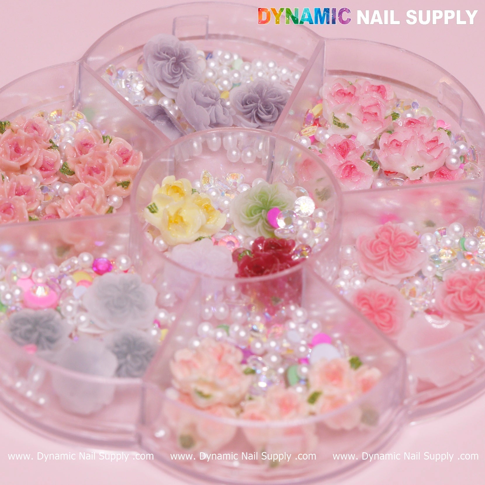40 pcs White and Pink 3D 5D Rose Flower Charm with pearls Accessories for Valentine Nails Art Design