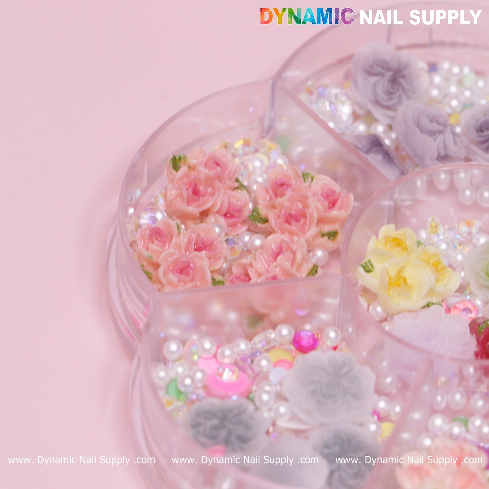 40 pcs White and Pink 3D 5D Rose Flower Charm with pearls Accessories for Valentine Nails Art Design