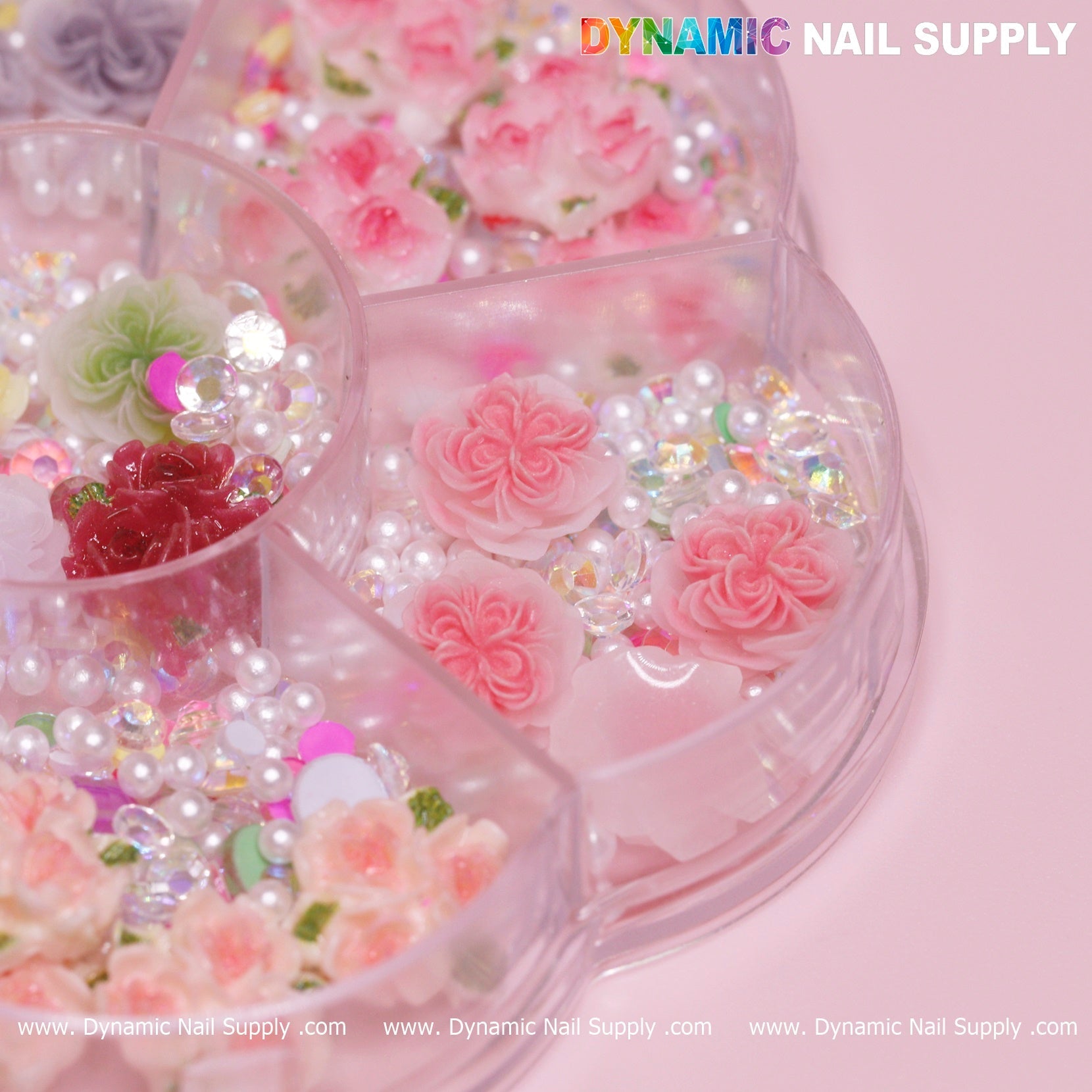 40 pcs White and Pink 3D 5D Rose Flower Charm with pearls Accessories for Valentine Nails Art Design