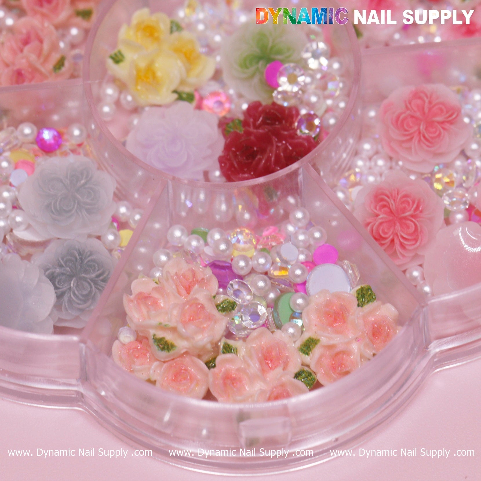 40 pcs White and Pink 3D 5D Rose Flower Charm with pearls Accessories for Valentine Nails Art Design