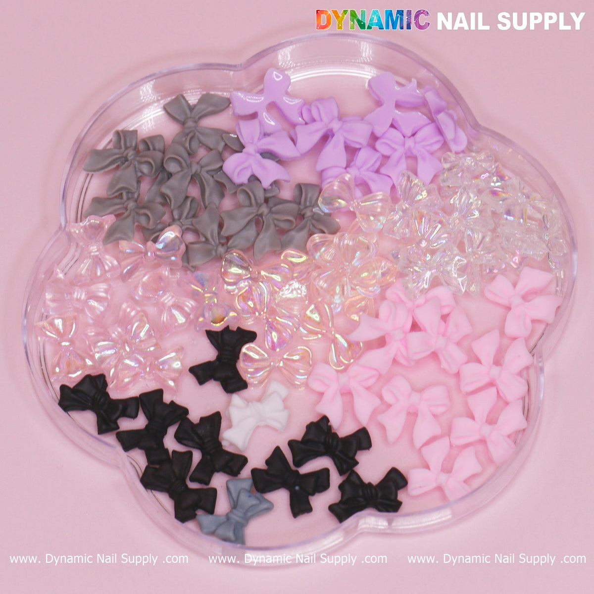 70 pcs Mixed Colors Resin Bows Charm (pink , black, iridescent) for Nails Art Design