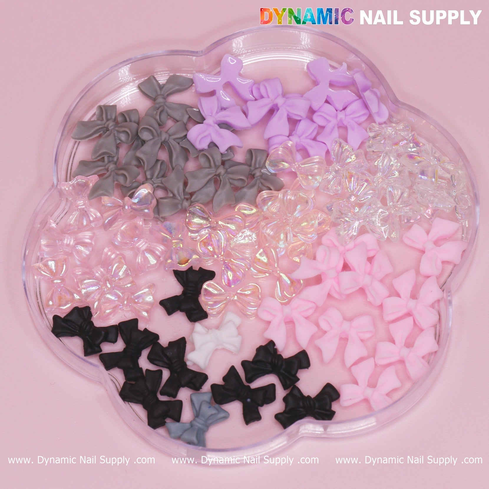 70 pcs Mixed Colors Resin Bows Charm (pink , black, iridescent) for Nails Art Design