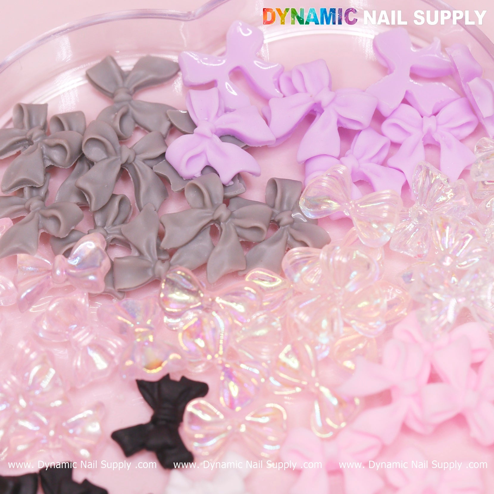 70 pcs Mixed Colors Resin Bows Charm (pink , black, iridescent) for Nails Art Design