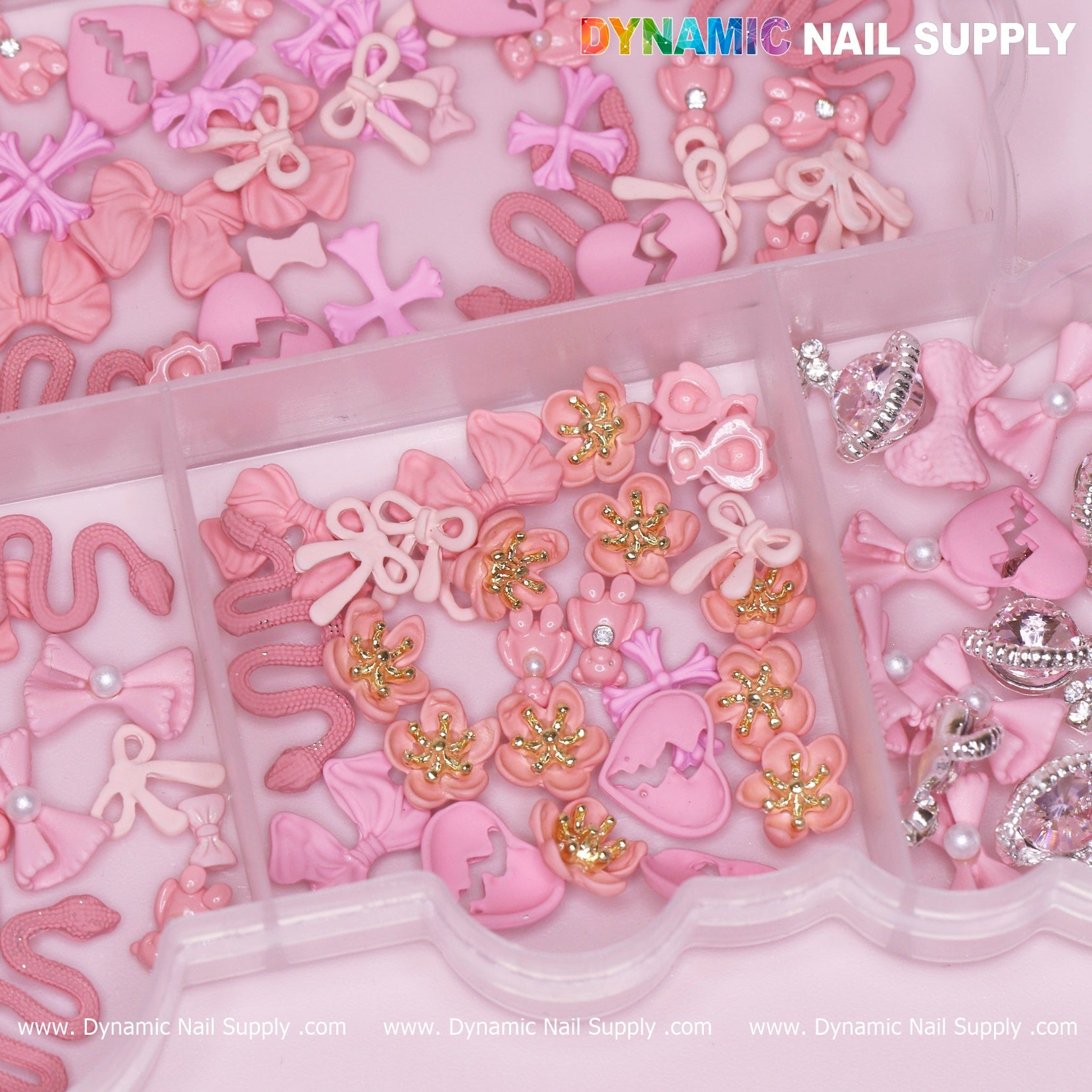 240 pcs Pink Multi-shapes Charms Rhinestones Pearl for Nails Art Design