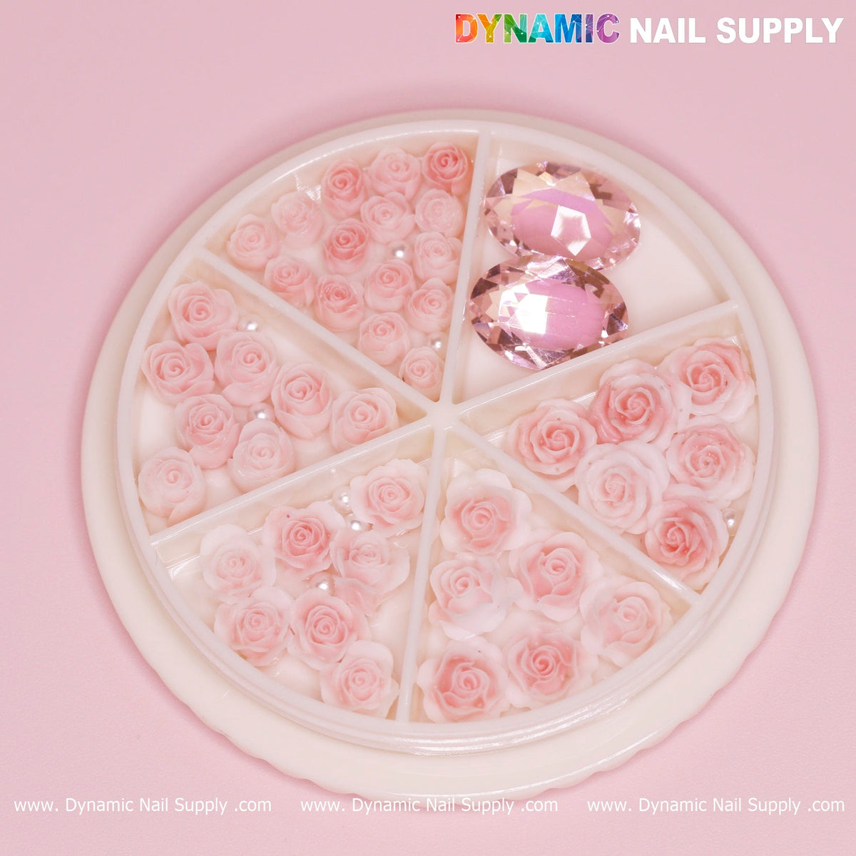 40 pcs Light Pink Roses Flower Charm with pearls and rhinestones for Nails Art Design