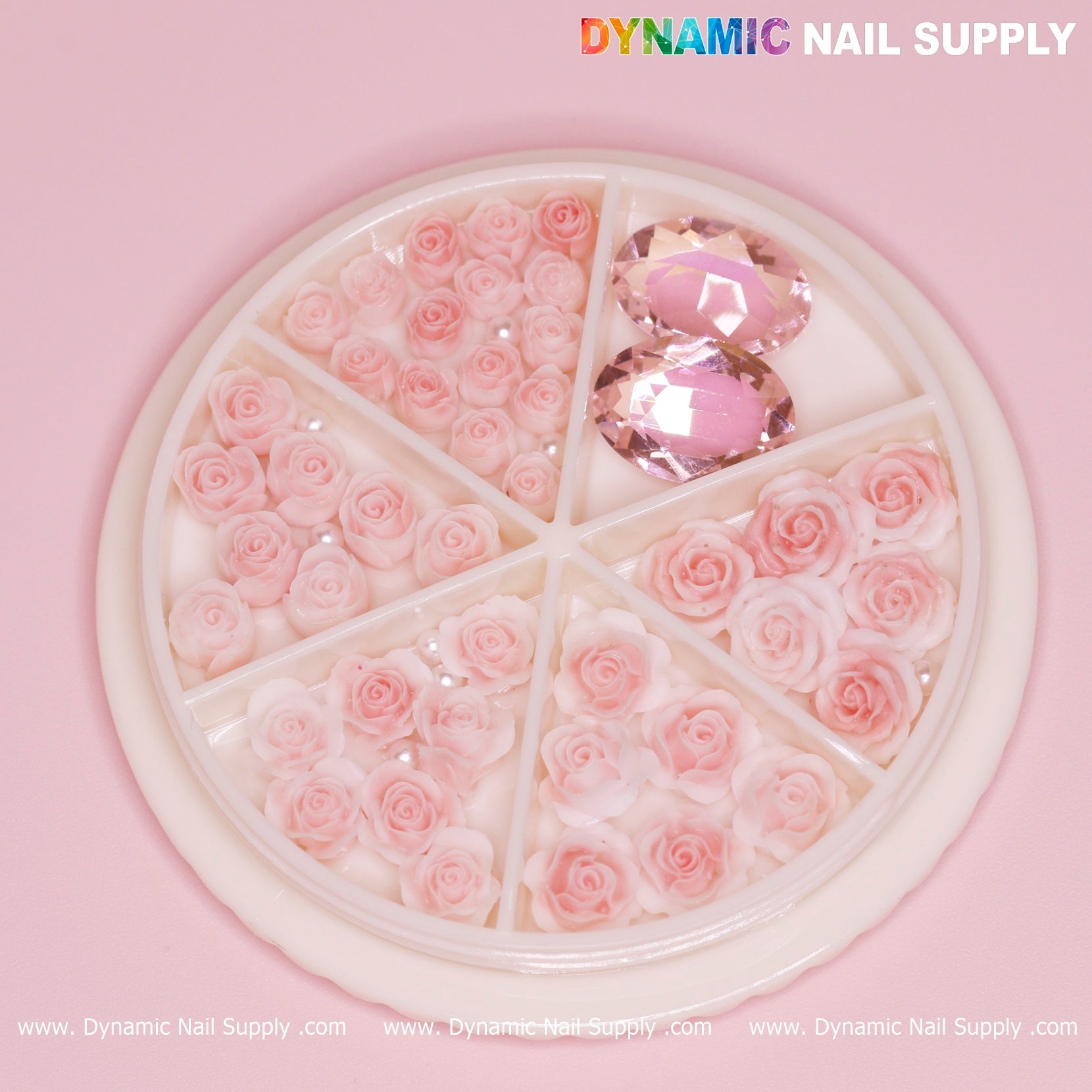40 pcs Light Pink Roses Flower Charm with pearls and rhinestones for Nails Art Design