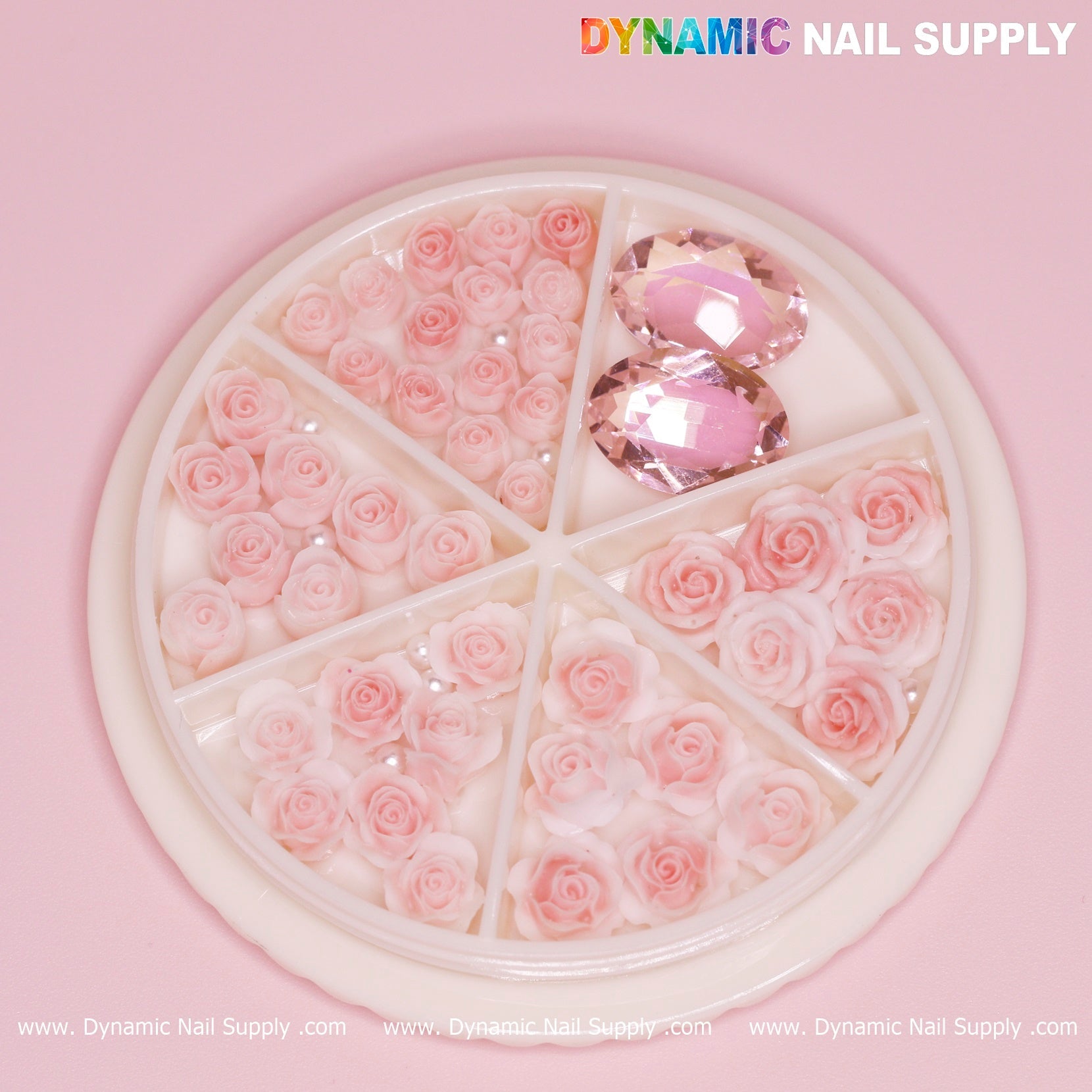 40 pcs Light Pink Roses Flower Charm with pearls and rhinestones for Nails Art Design