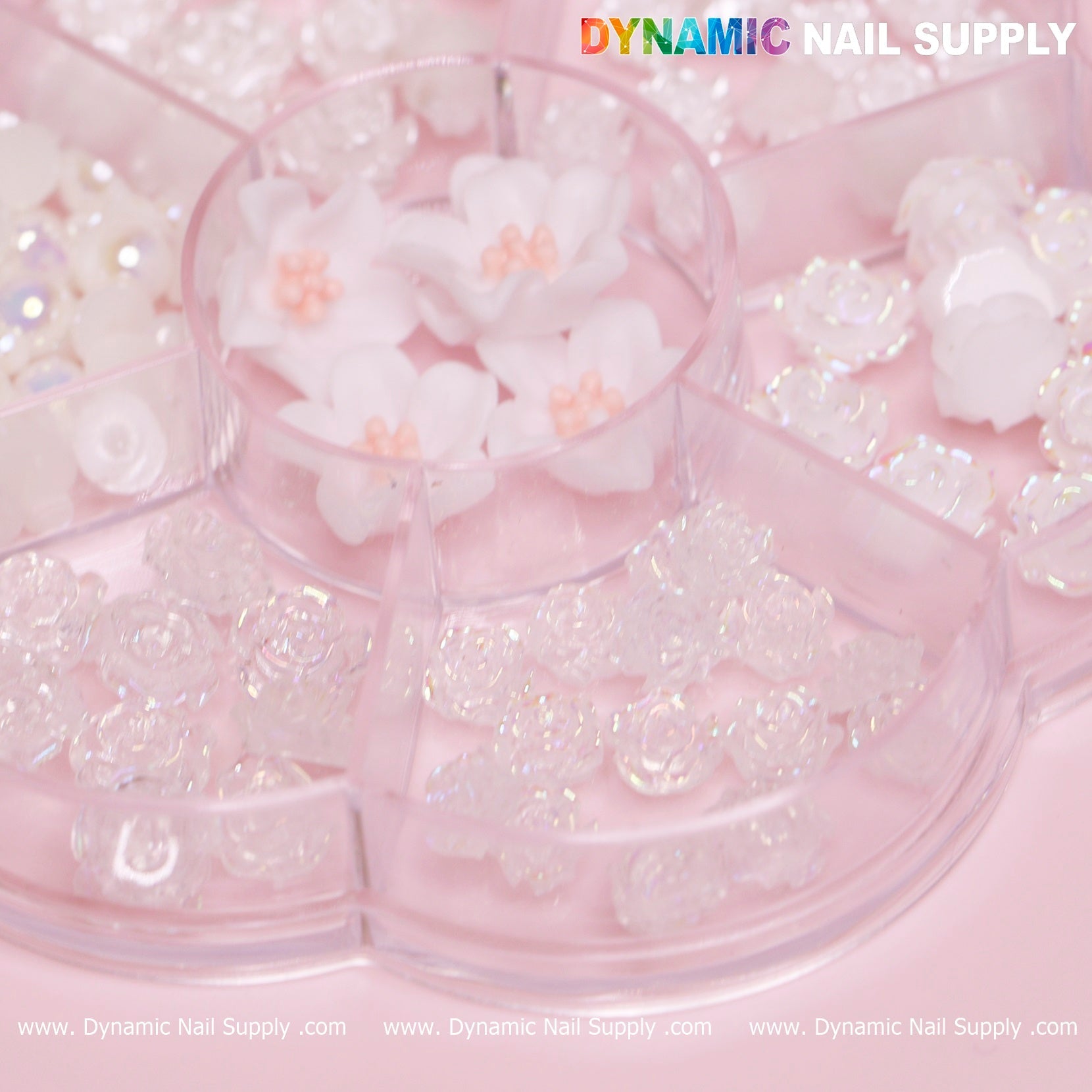 60 pcs White Iridescent Roses Charm with Pearls and Daisy Accessories for Nails Art Design