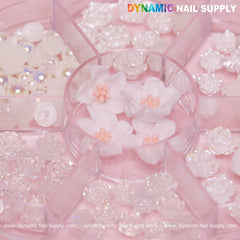 60 pcs White Iridescent Roses Charm with Pearls and Daisy Accessories for Nails Art Design