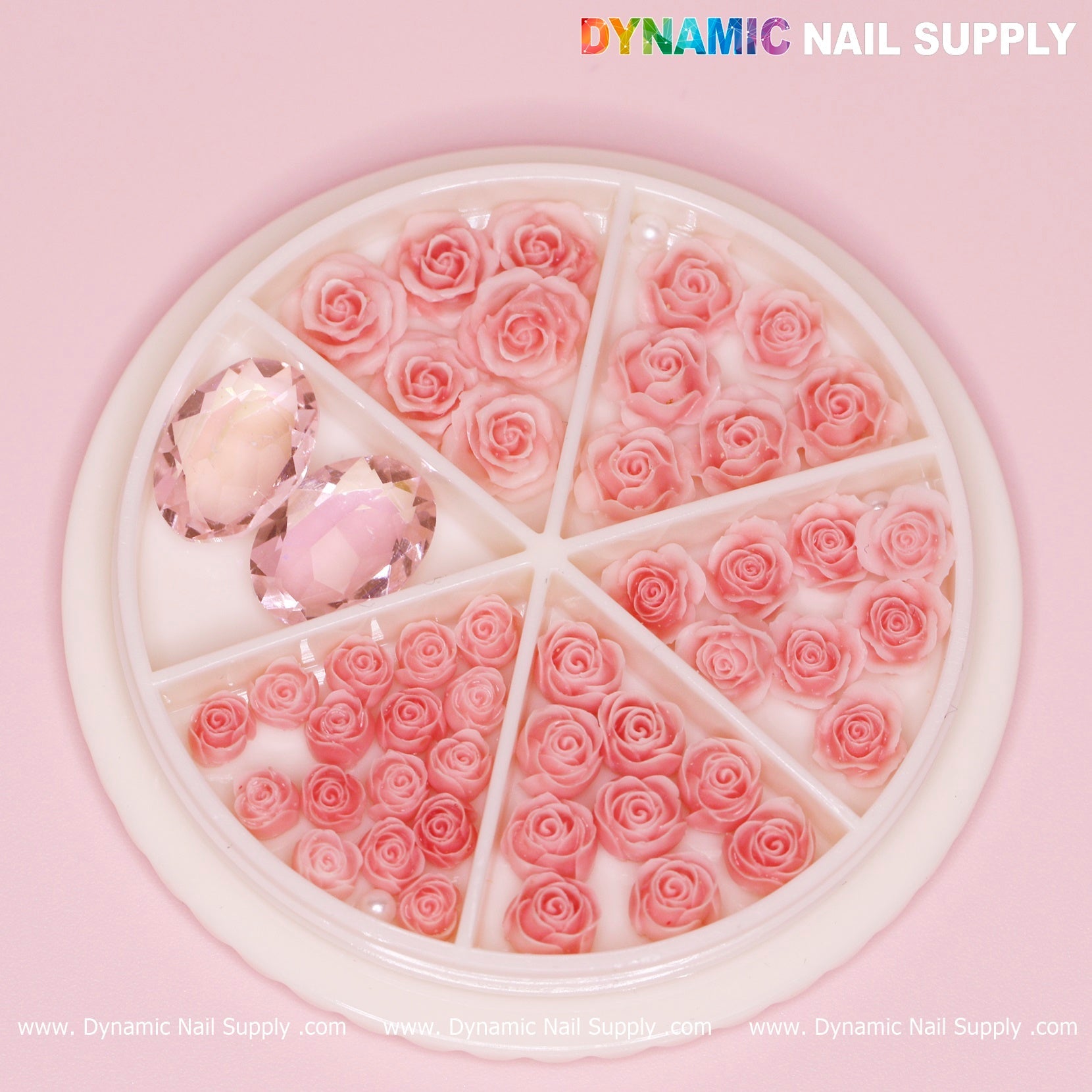40 pcs Pink Rose Charm and rhinestones pearl for Nails Art Design