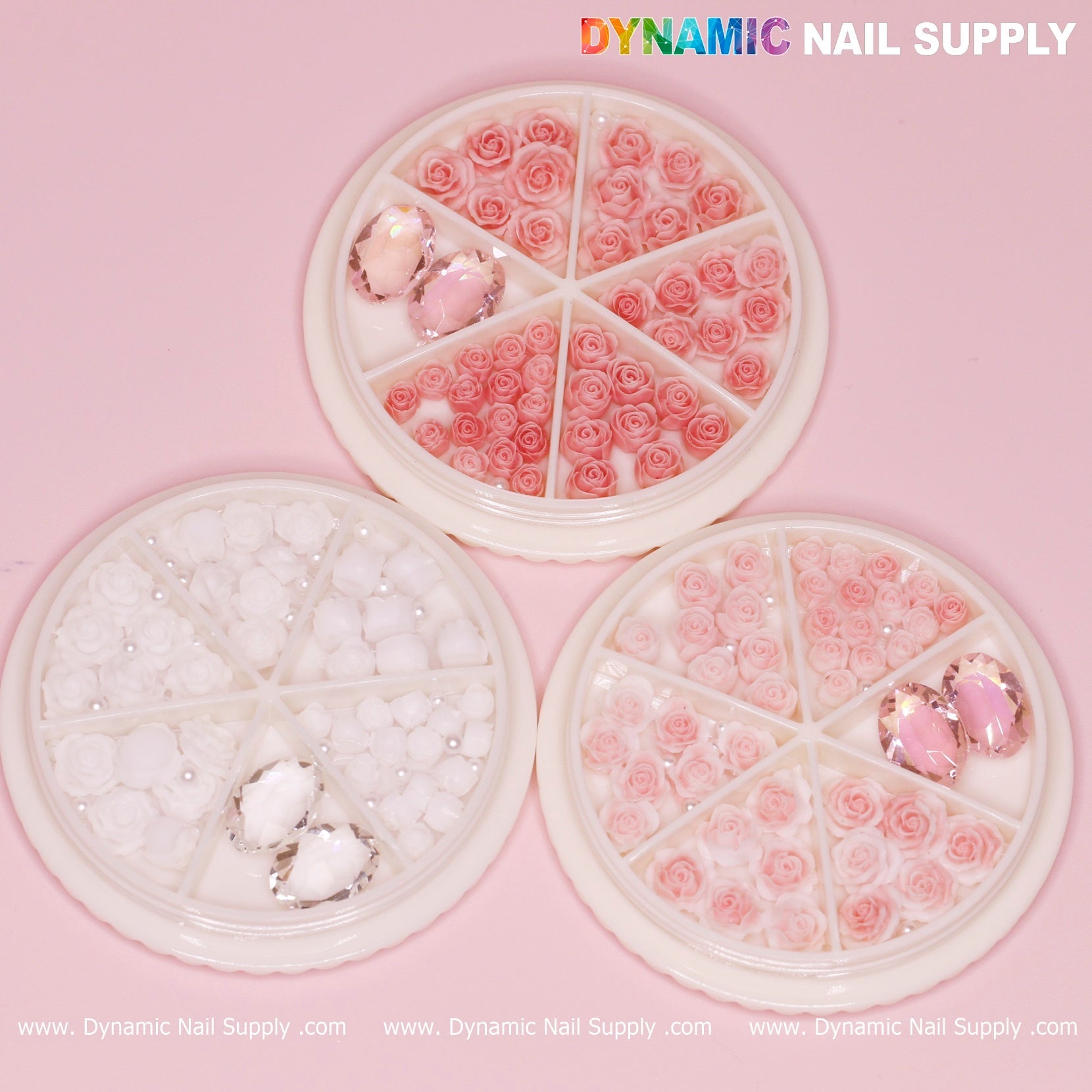 40 pcs White 3D Roses Flower Charm with pearls and stones Accessories for Nails Art Design