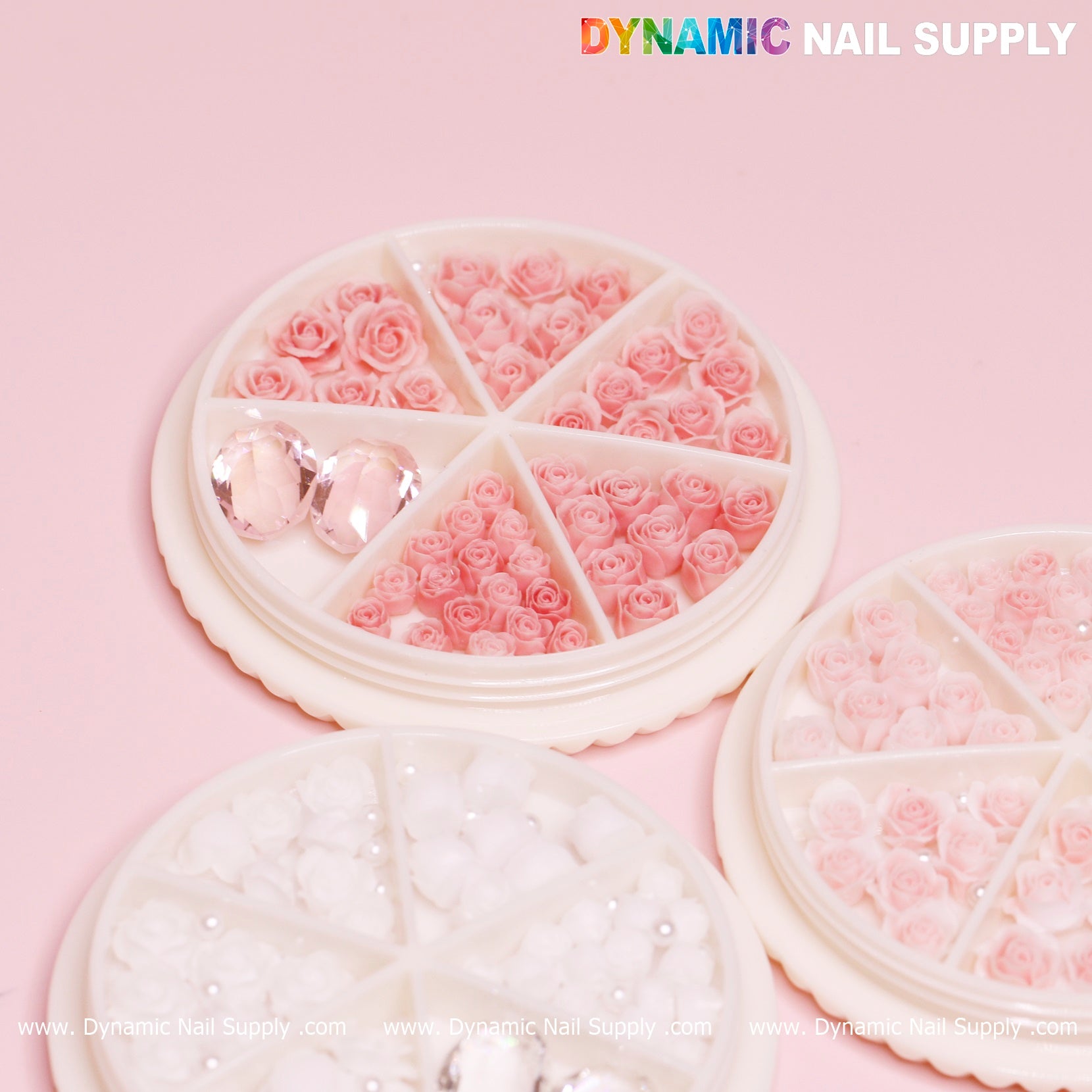 40 pcs Pink Rose Charm and rhinestones pearl for Nails Art Design
