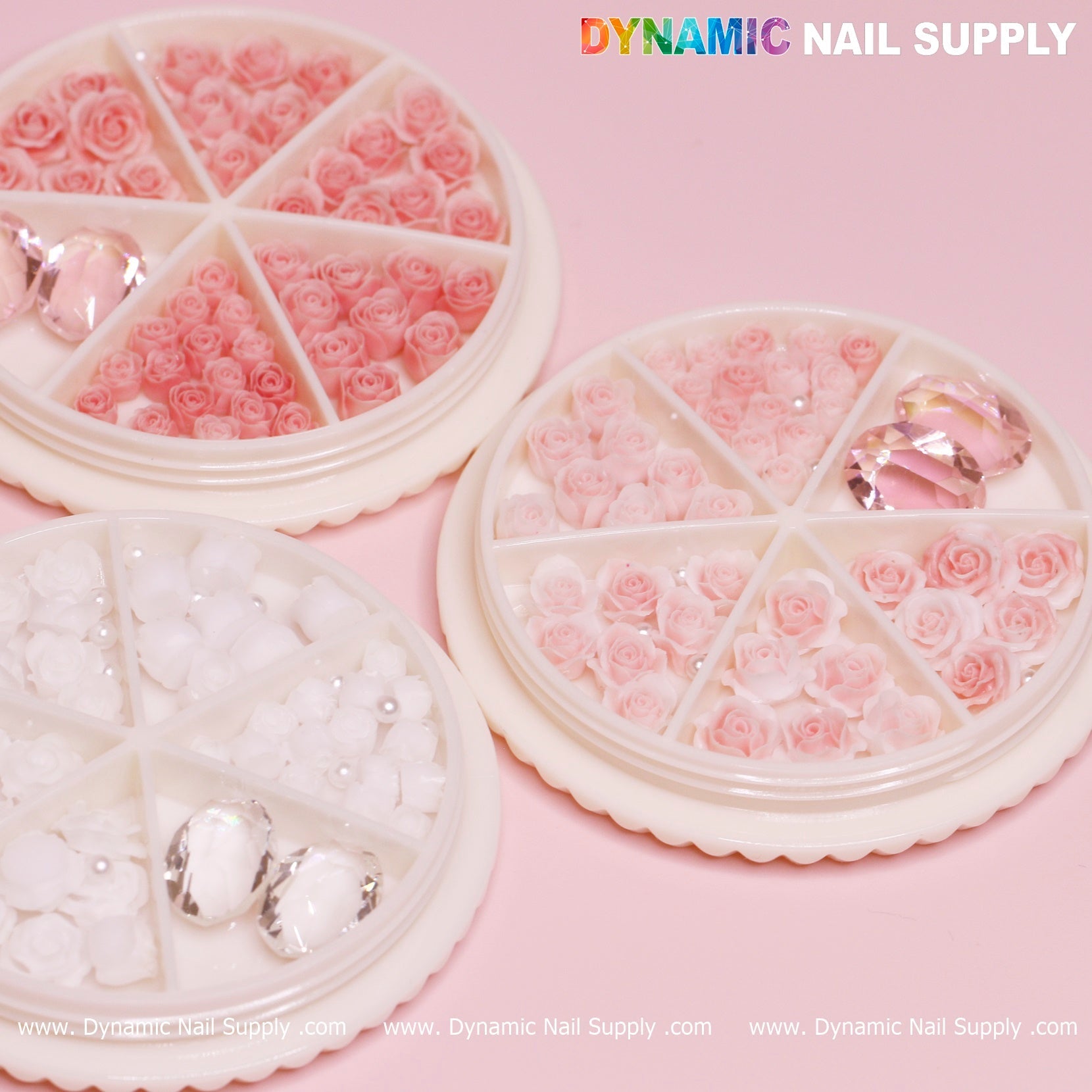 40 pcs Light Pink Roses Flower Charm with pearls and rhinestones for Nails Art Design