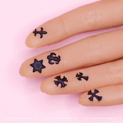 60pcs Matte Black Chrome Heart Resin Charms (Antique Crosses) for Nails Art design