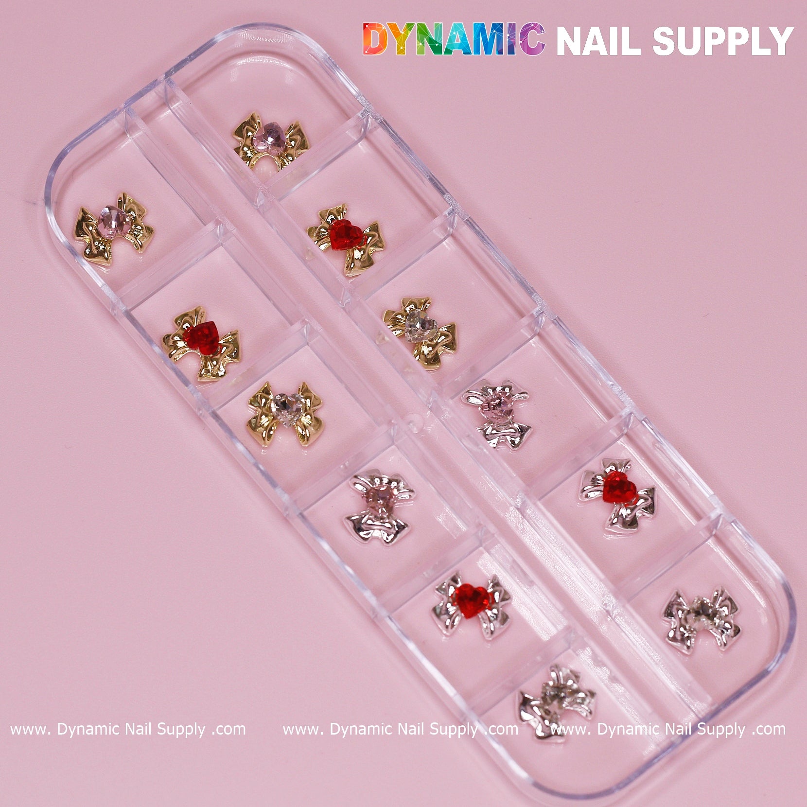 12 pcs Luxury 3D Bow Charms engraved Heart Rhinestones for Valentines Nail Designs