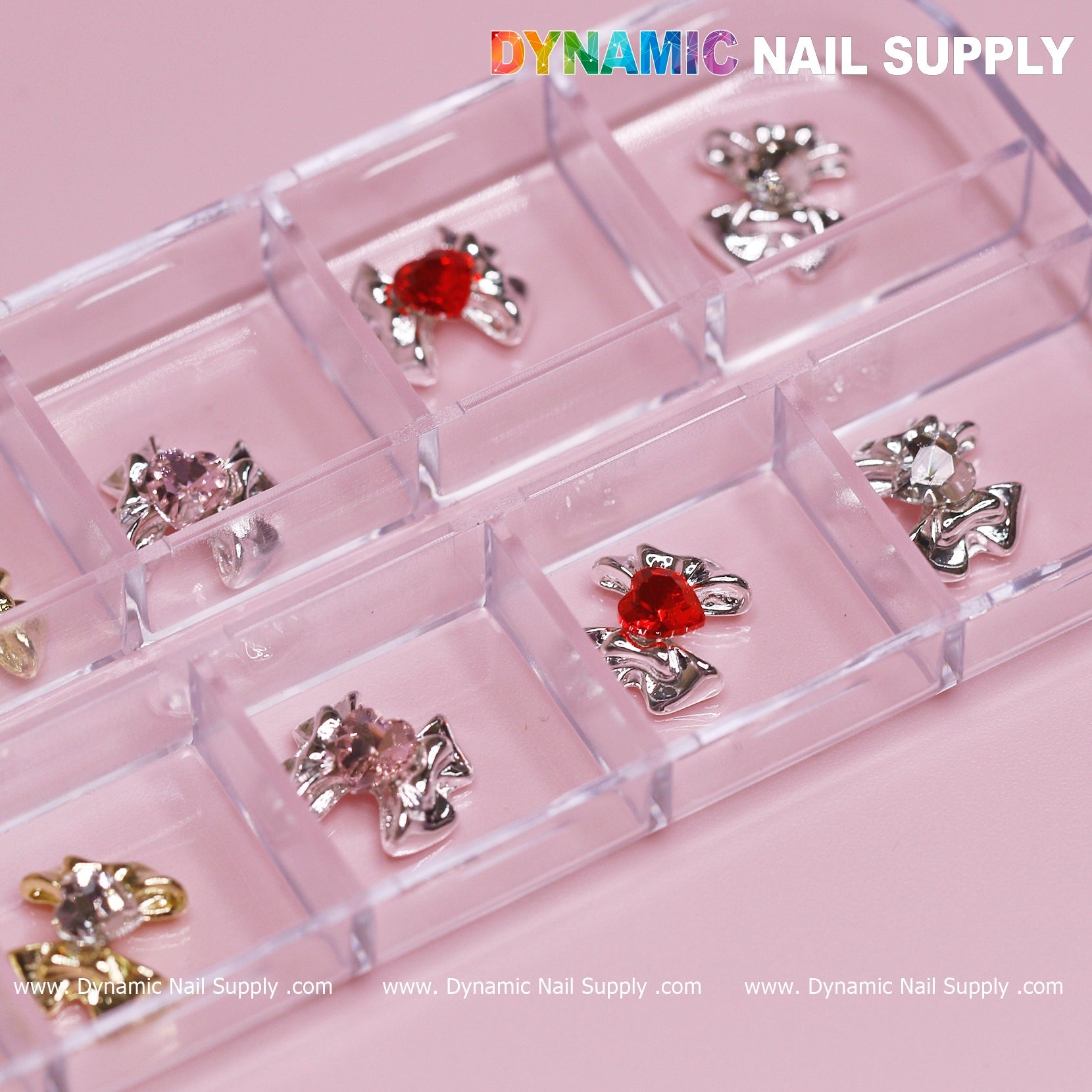 12 pcs Luxury 3D Bow Charms engraved Heart Rhinestones for Valentines Nail Designs