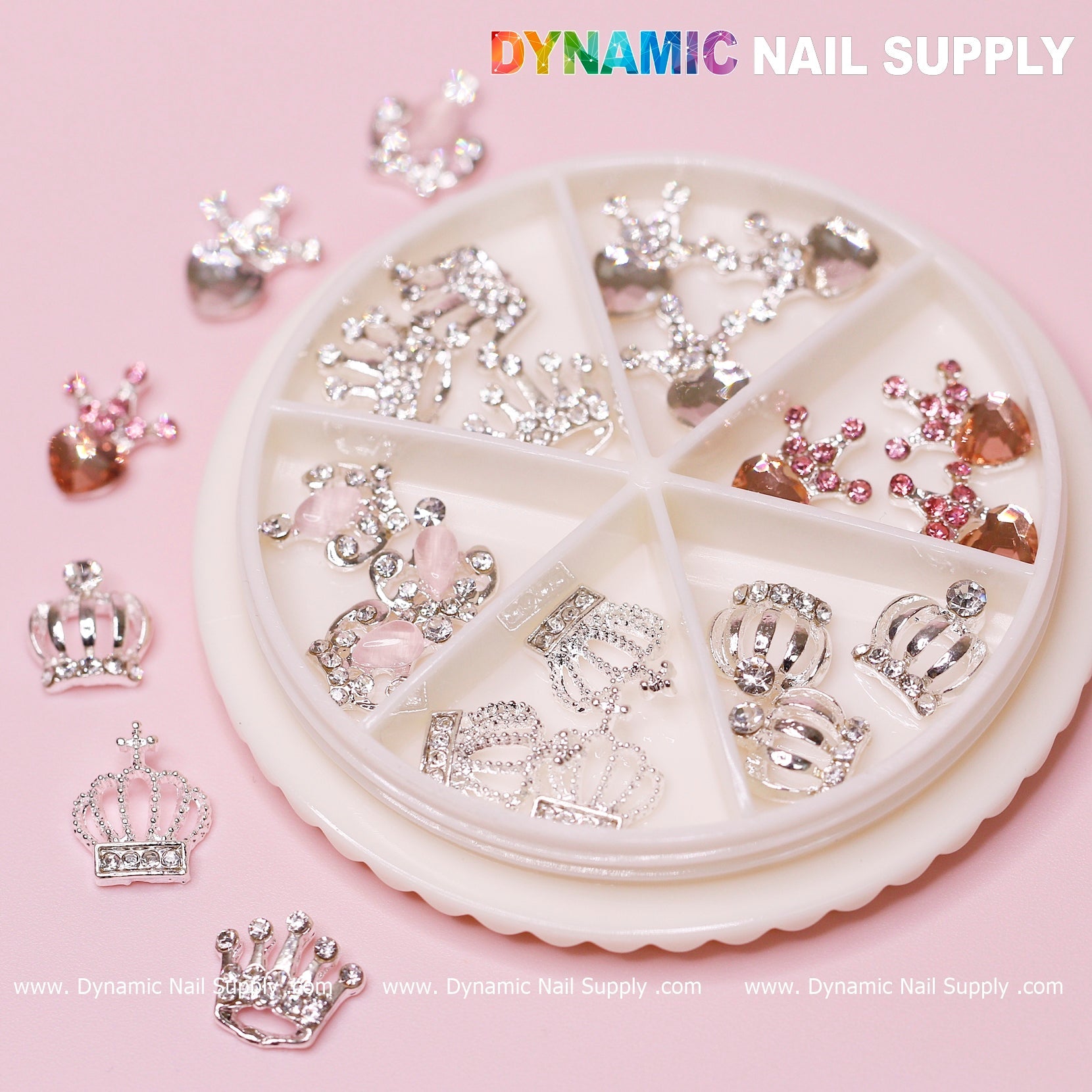24 pcs Luxury 3D Crown Charms (Rhinestone engraved) for Valentines Nail Designs