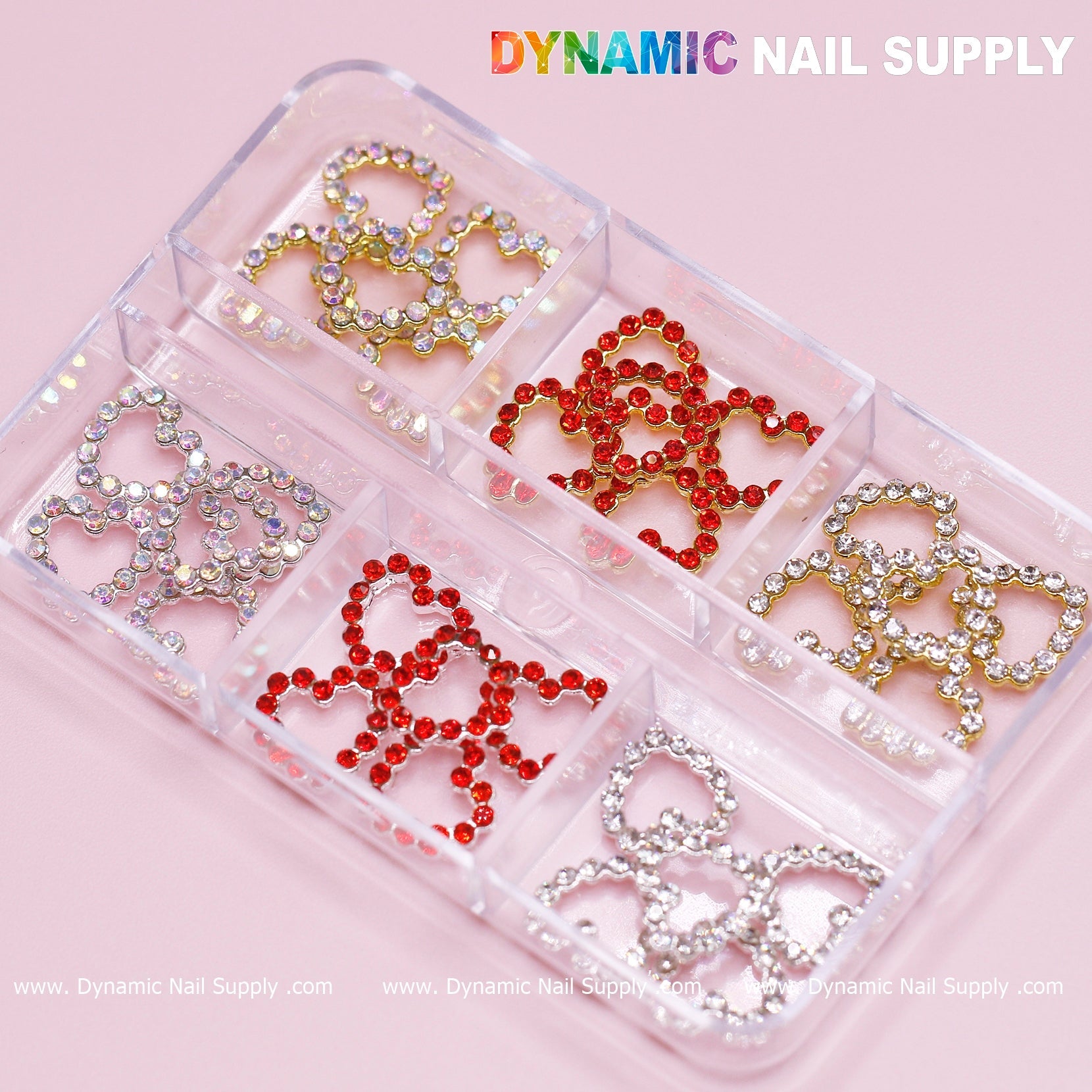 30 pcs Rhinestones Heart Charm for Nails Art Design (Rhinestones Border Edge, Open Heart)
