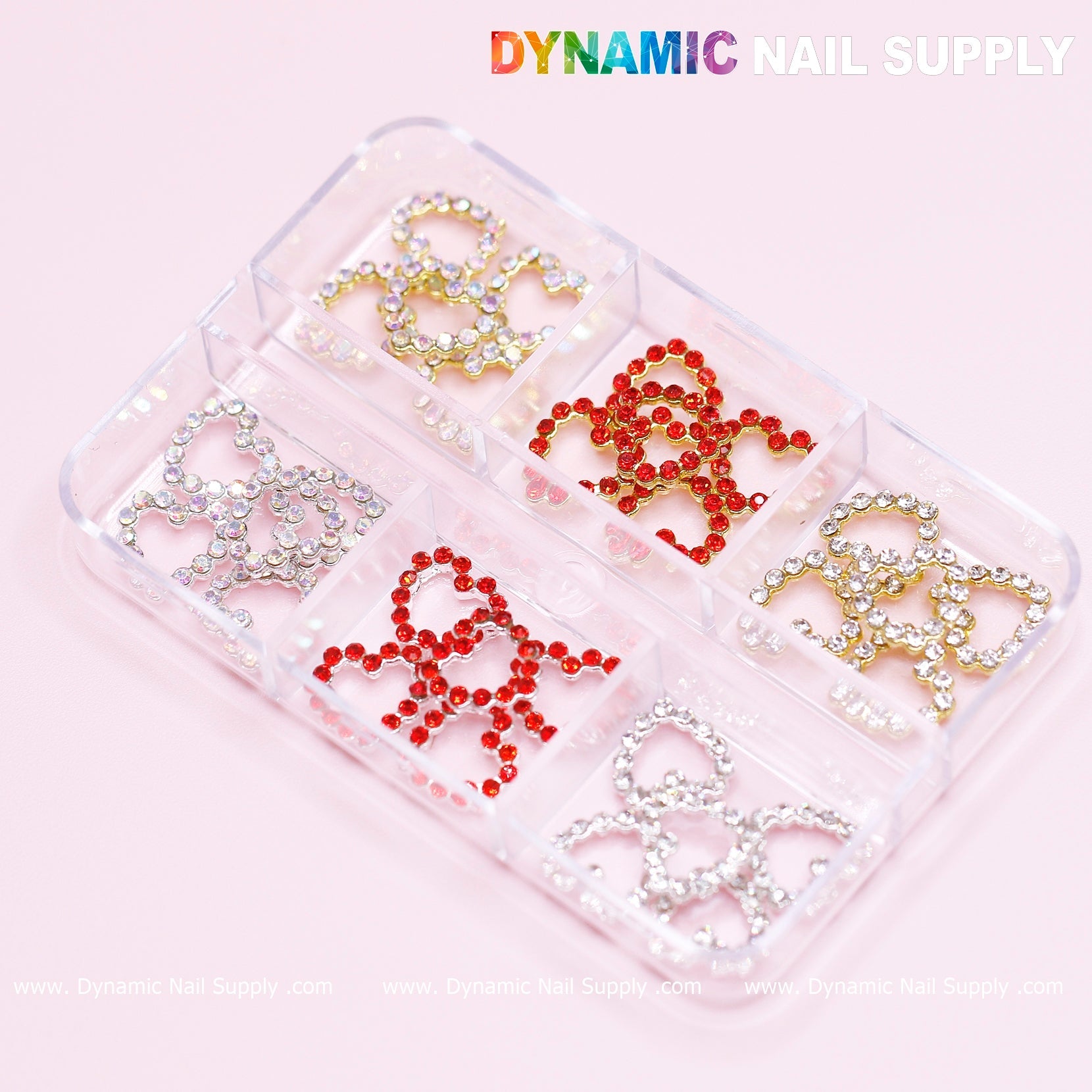 30 pcs Rhinestones Heart Charm for Nails Art Design (Rhinestones Border Edge, Open Heart)