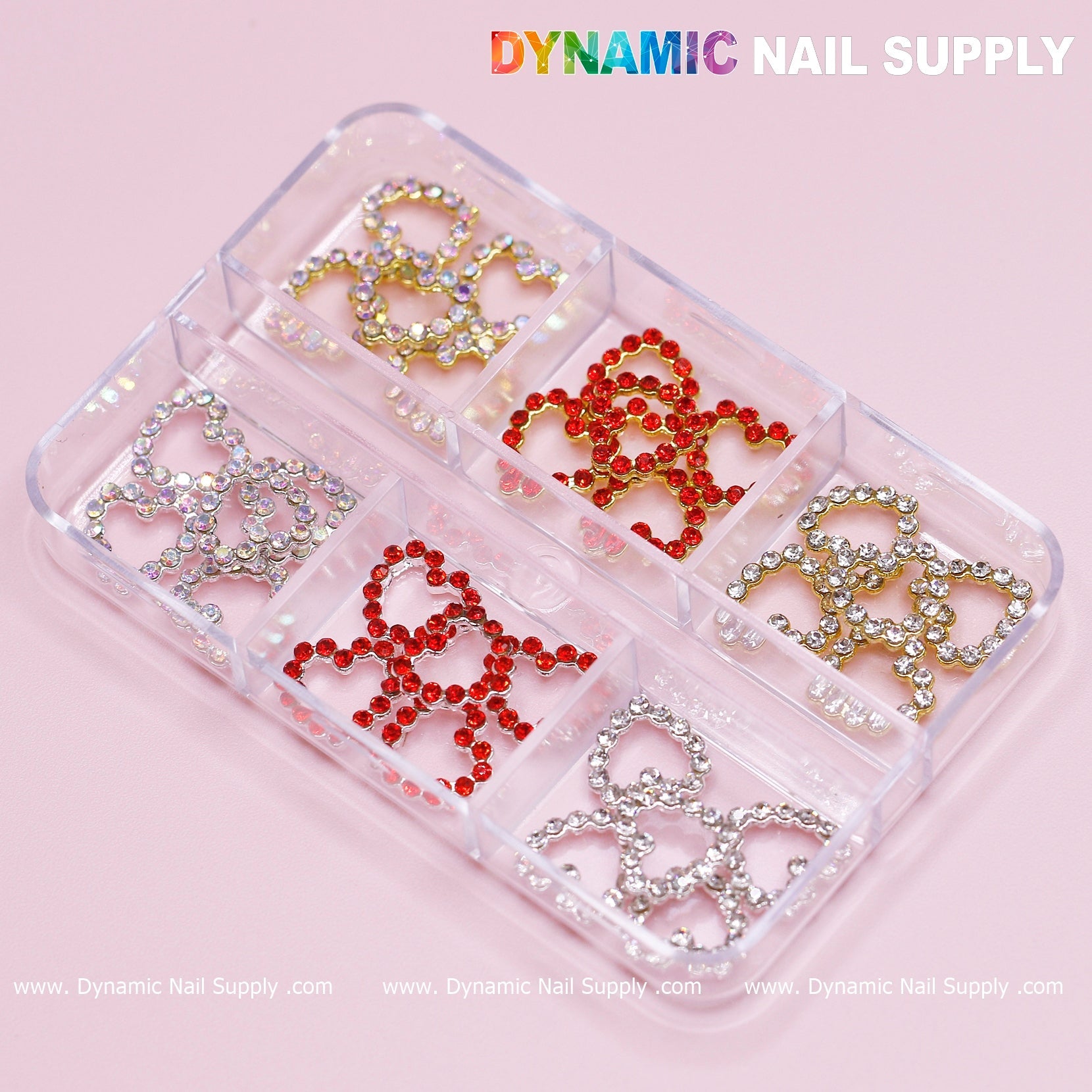 30 pcs Rhinestones Heart Charm for Nails Art Design (Rhinestones Border Edge, Open Heart)