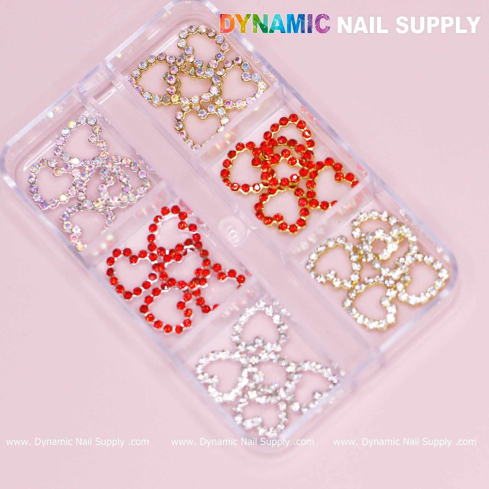 30 pcs Rhinestones Heart Charm for Nails Art Design (Rhinestones Border Edge, Open Heart)