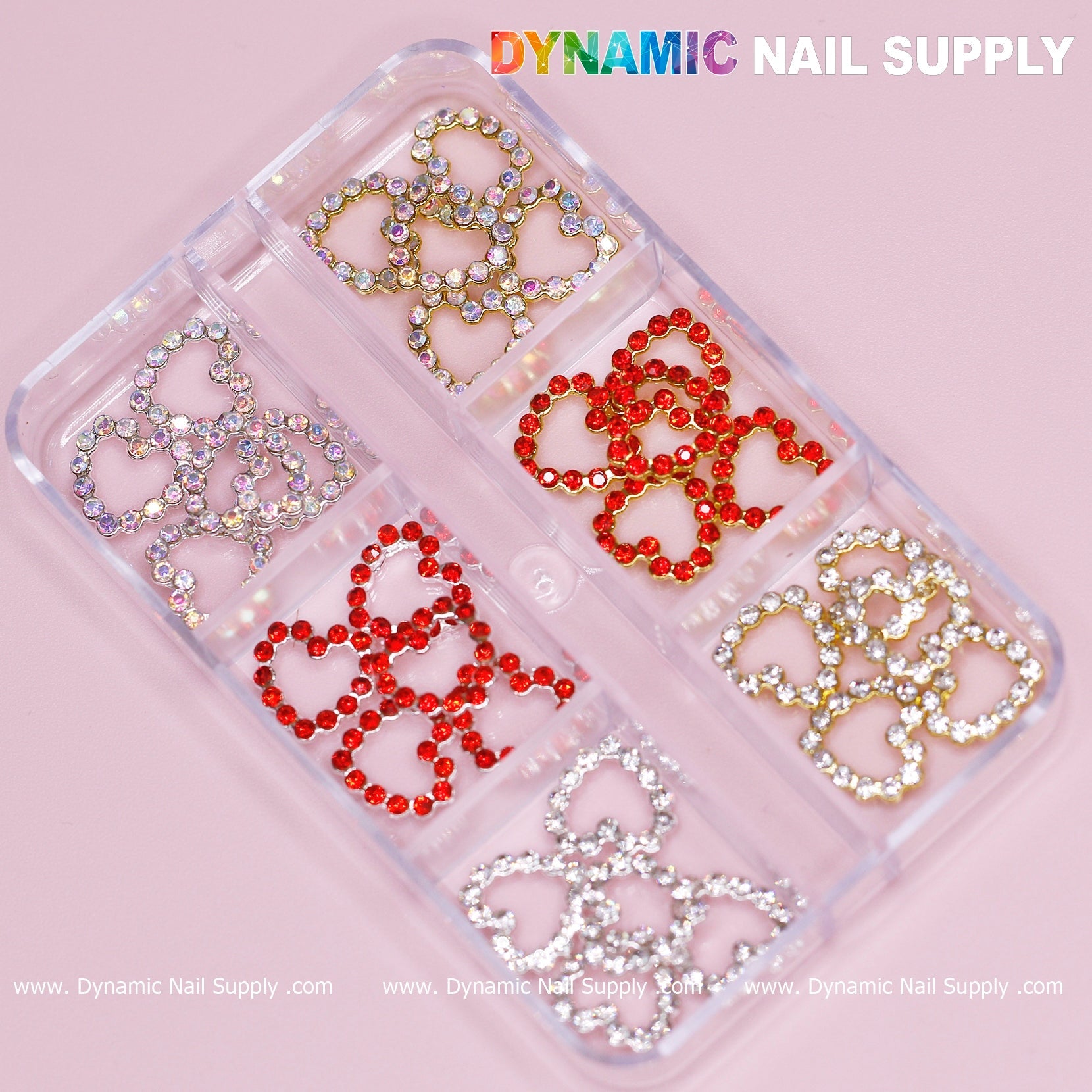30 pcs Rhinestones Heart Charm for Nails Art Design (Rhinestones Border Edge, Open Heart)