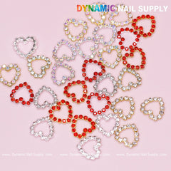 30 pcs Rhinestones Heart Charm for Nails Art Design (Rhinestones Border Edge, Open Heart)
