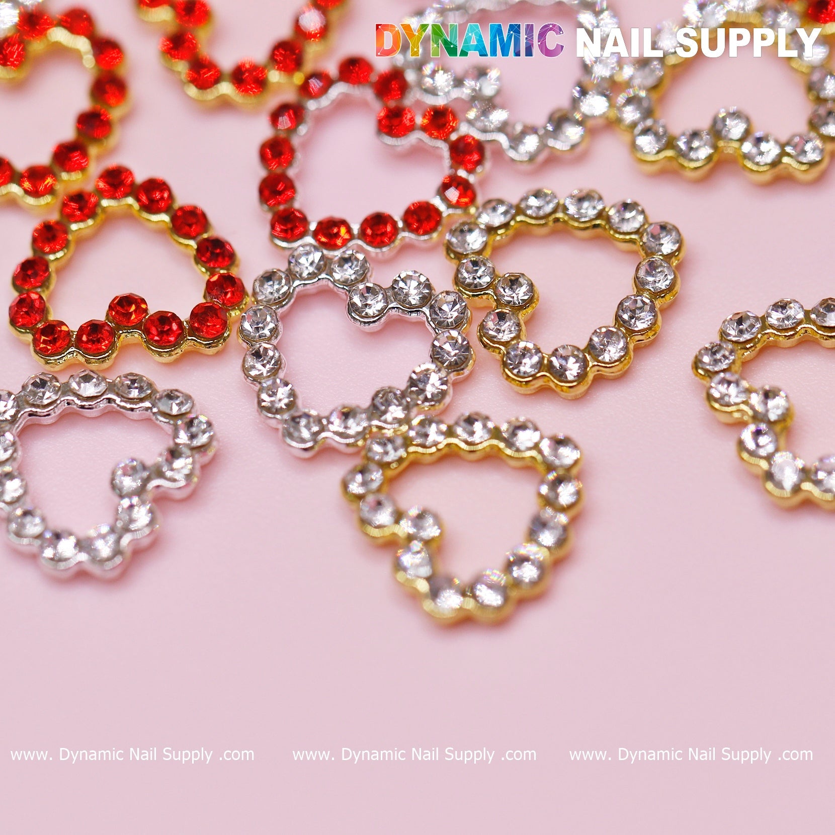30 pcs Rhinestones Heart Charm for Nails Art Design (Rhinestones Border Edge, Open Heart)