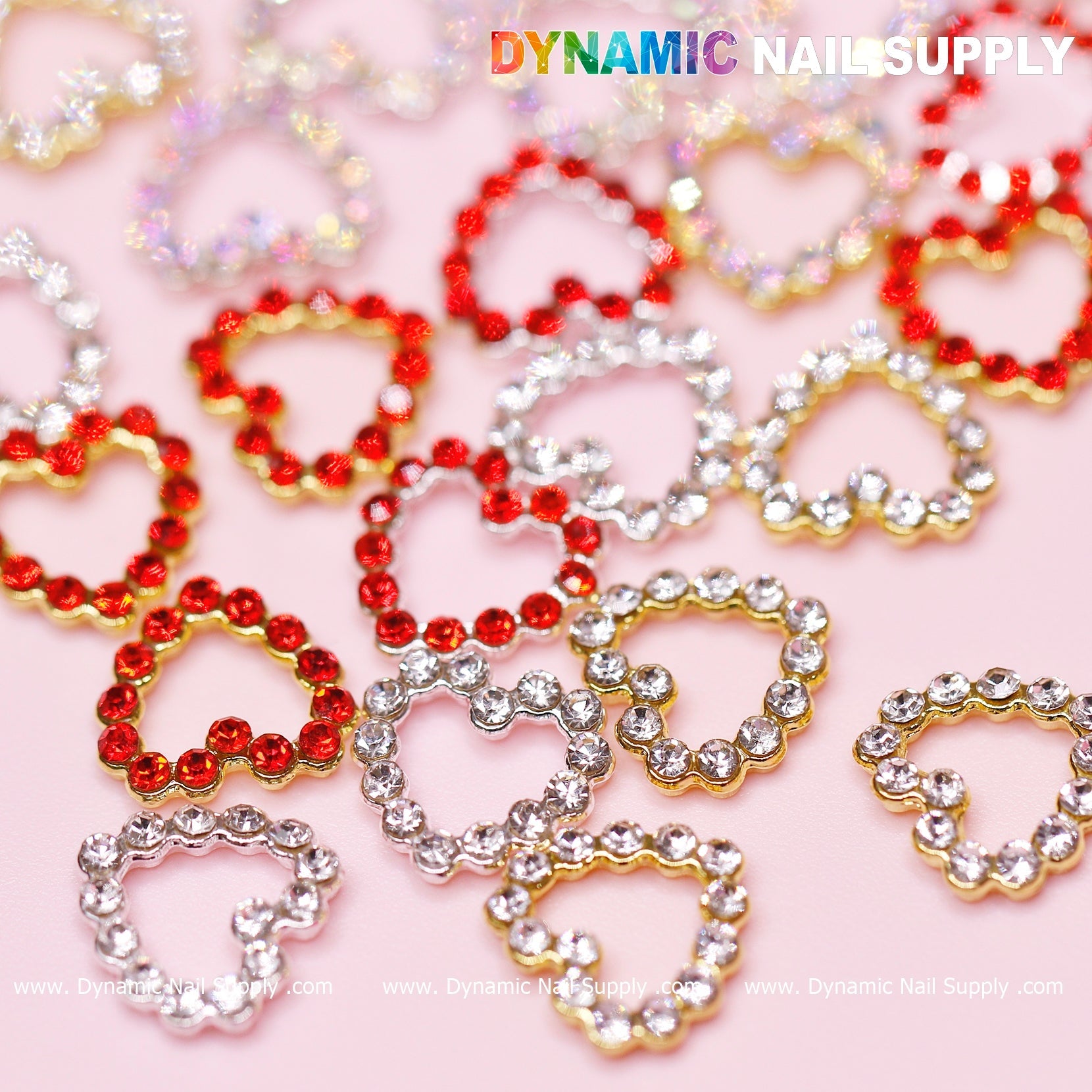 30 pcs Rhinestones Heart Charm for Nails Art Design (Rhinestones Border Edge, Open Heart)