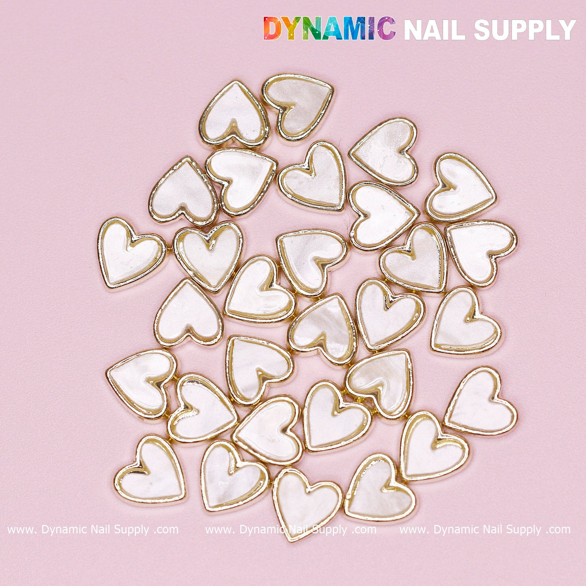 30 pcs White Heart Charm for Valentines Nails Designs (gold edge)