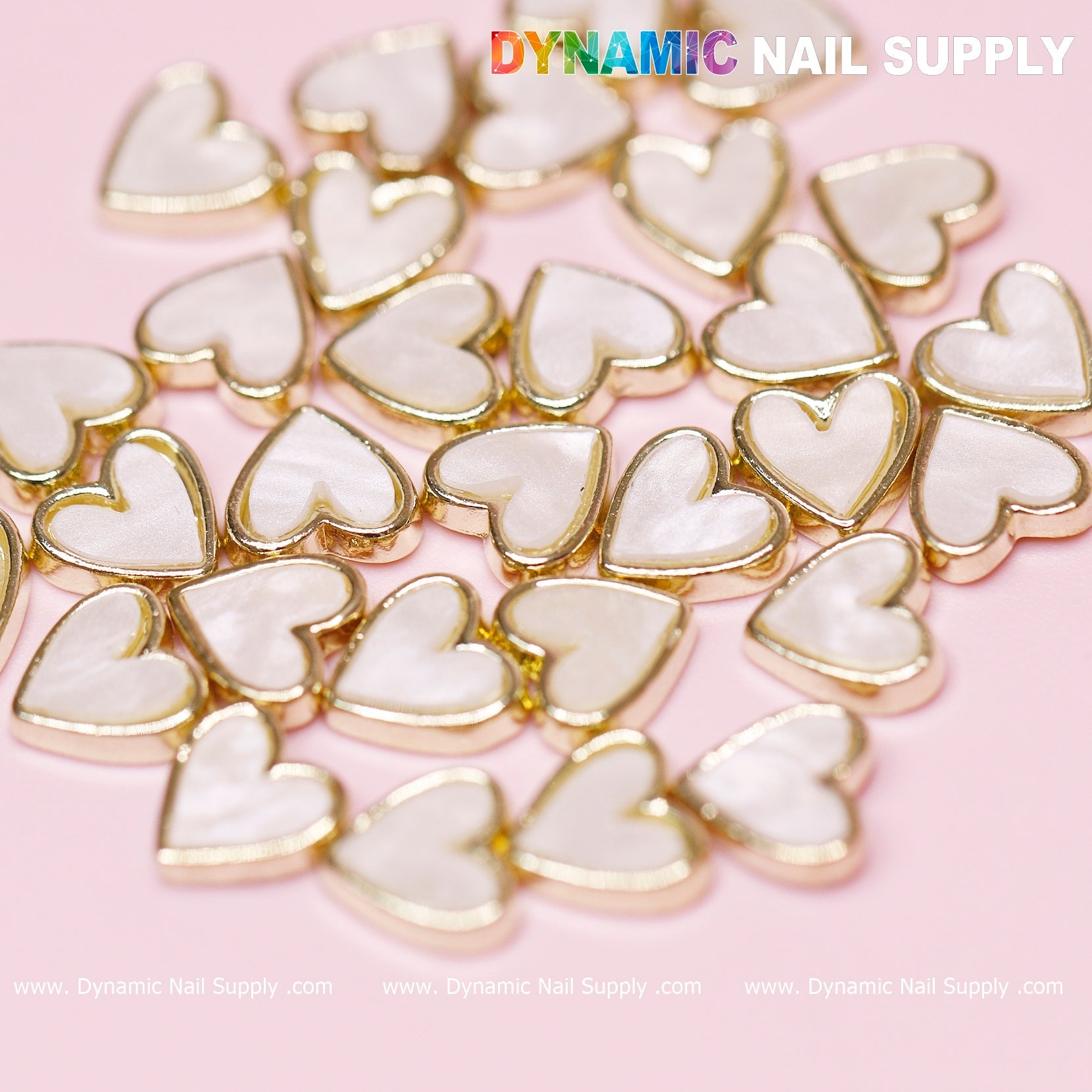 30 pcs White Heart Charm for Valentines Nails Designs (gold edge)