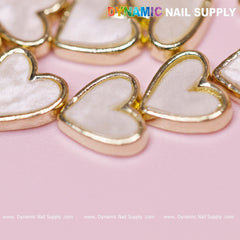 30 pcs White Heart Charm for Valentines Nails Designs (gold edge)