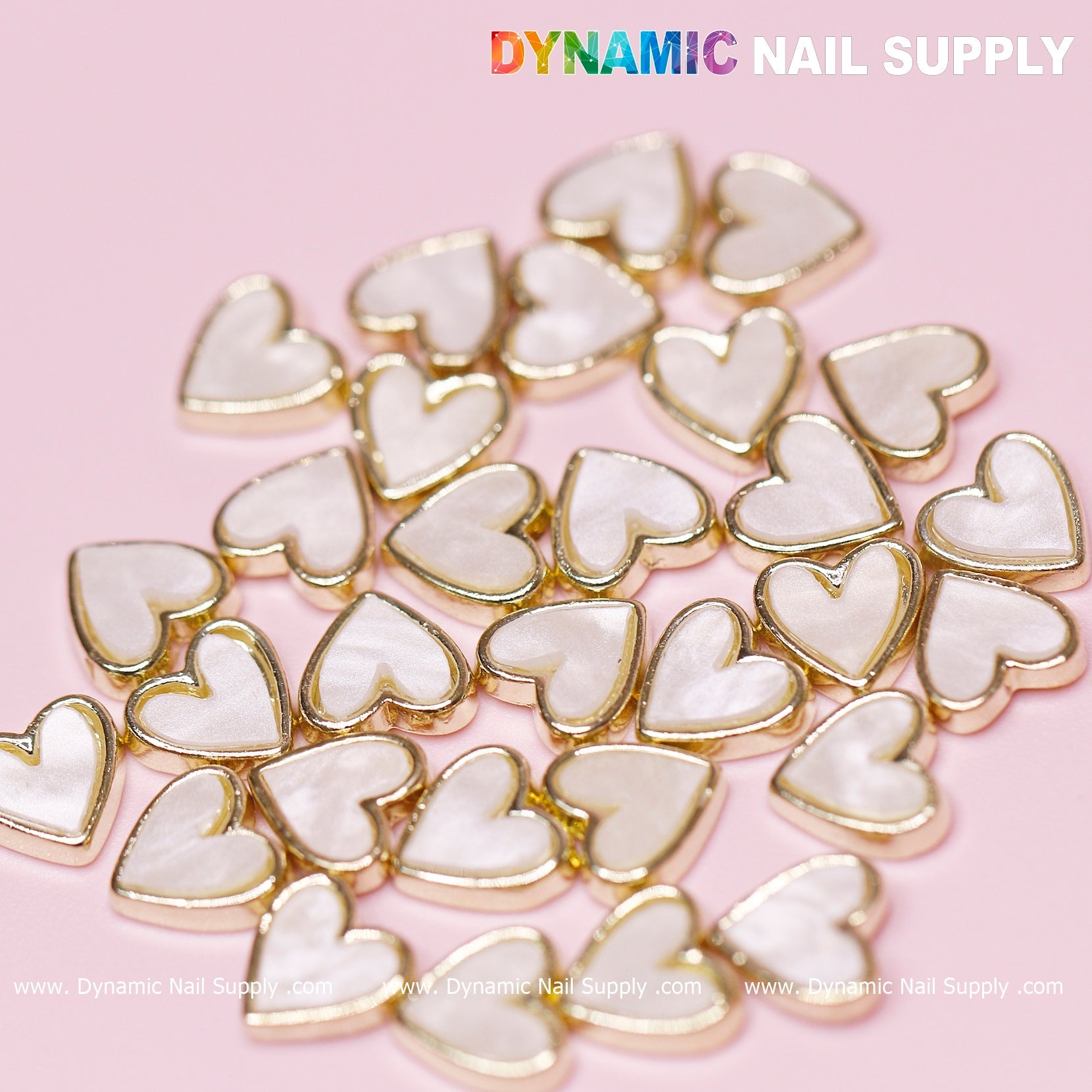 30 pcs White Heart Charm for Valentines Nails Designs (gold edge)