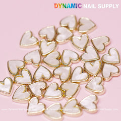 30 pcs White Heart Charm for Valentines Nails Designs (gold edge)