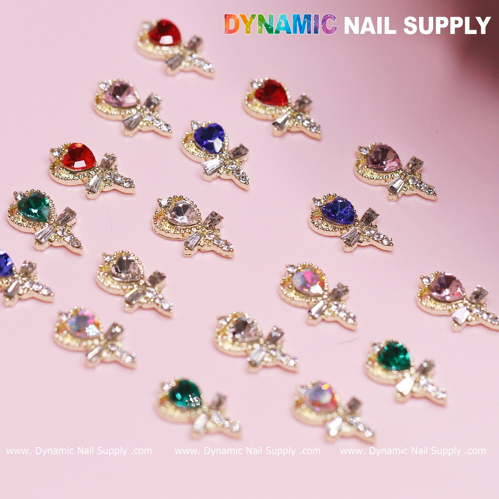 20 pcs Magic Wand with Heart rhinestones Charm (Mixed Colors) for Valentines Nails Design