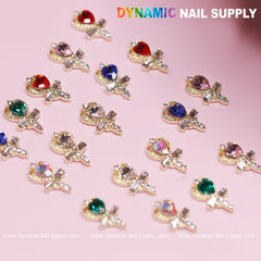 20 pcs Magic Wand with Heart rhinestones Charm (Mixed Colors) for Valentines Nails Design
