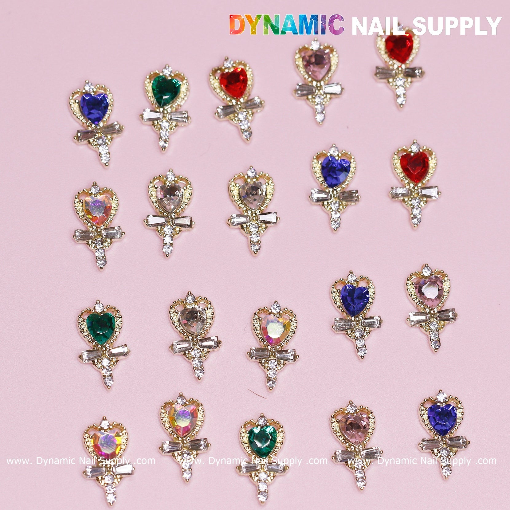 20 pcs Magic Wand with Heart rhinestones Charm (Mixed Colors) for Valentines Nails Design