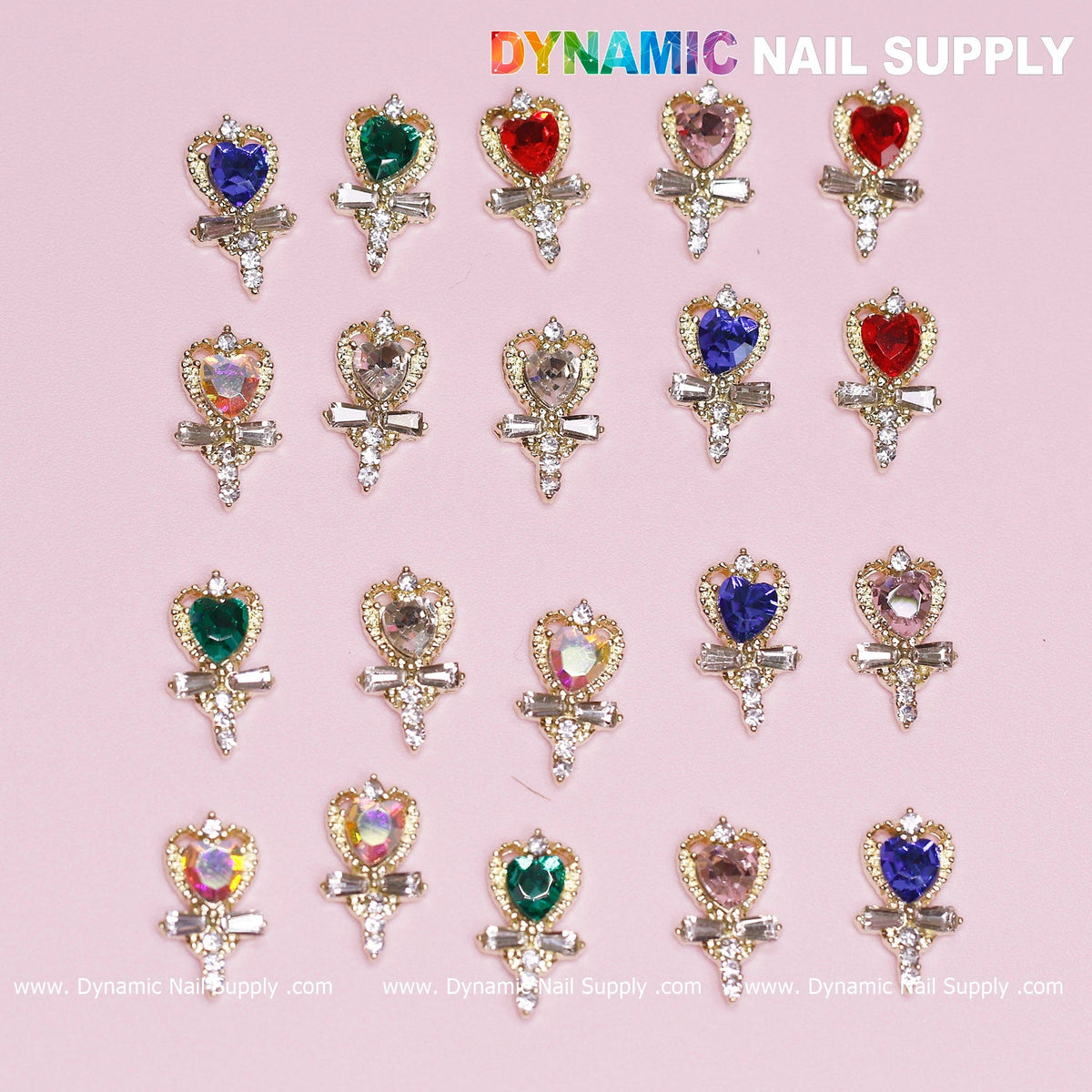 20 pcs Magic Wand with Heart rhinestones Charm (Mixed Colors) for Valentines Nails Design