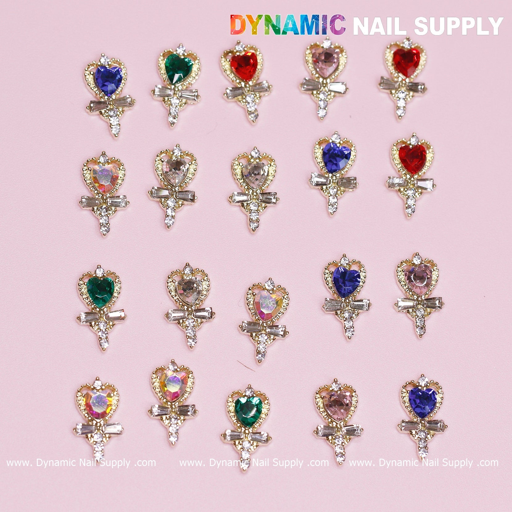 20 pcs Magic Wand with Heart rhinestones Charm (Mixed Colors) for Valentines Nails Design