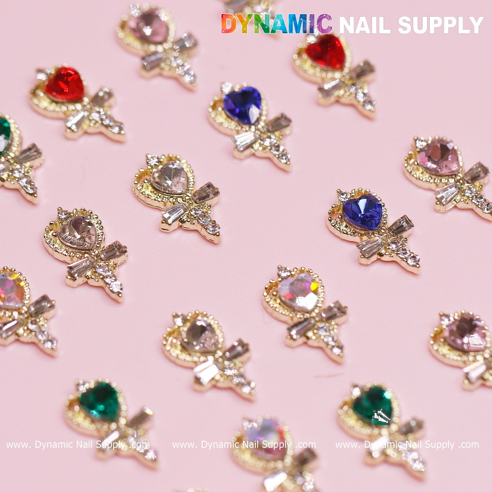 20 pcs Magic Wand with Heart rhinestones Charm (Mixed Colors) for Valentines Nails Design