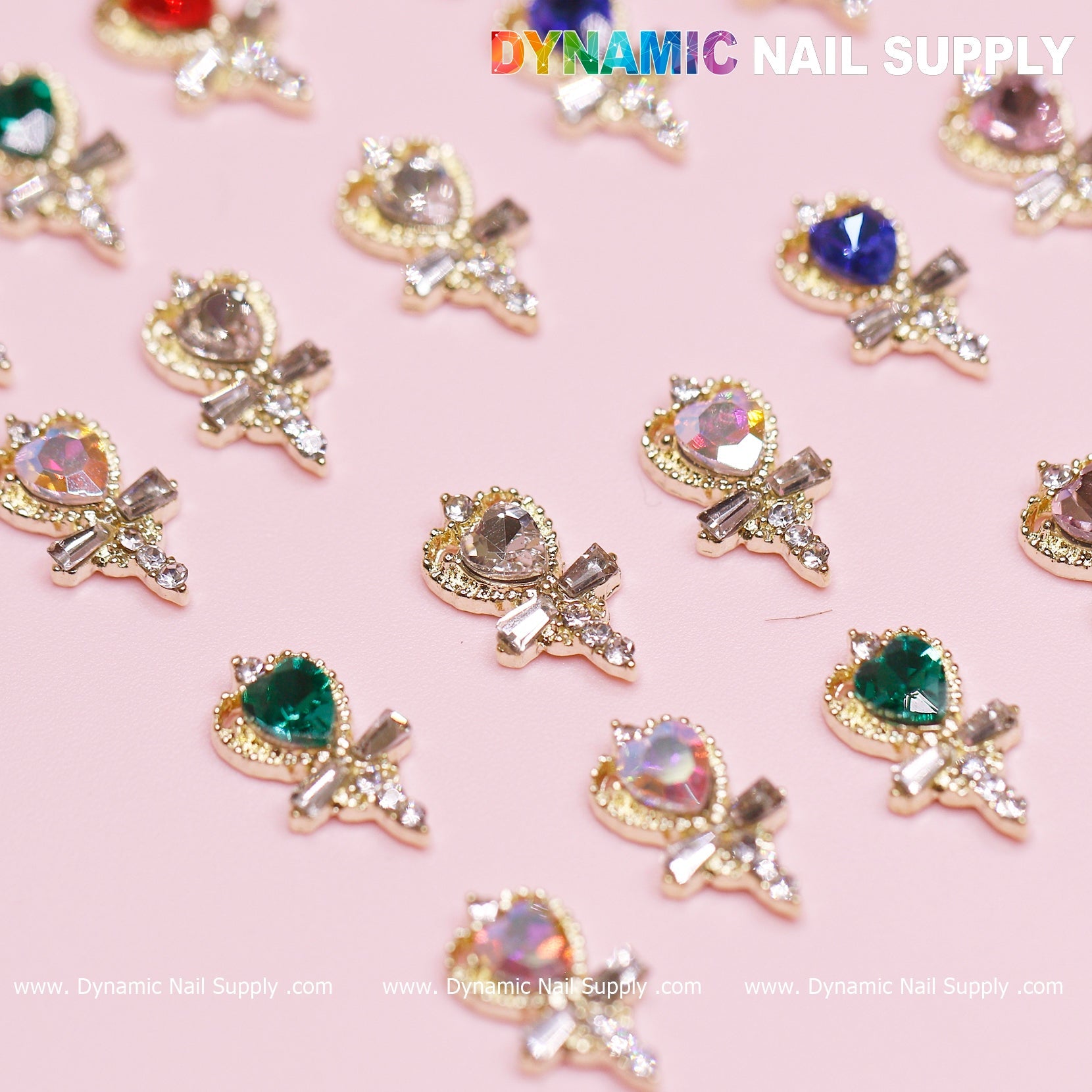 20 pcs Magic Wand with Heart rhinestones Charm (Mixed Colors) for Valentines Nails Design