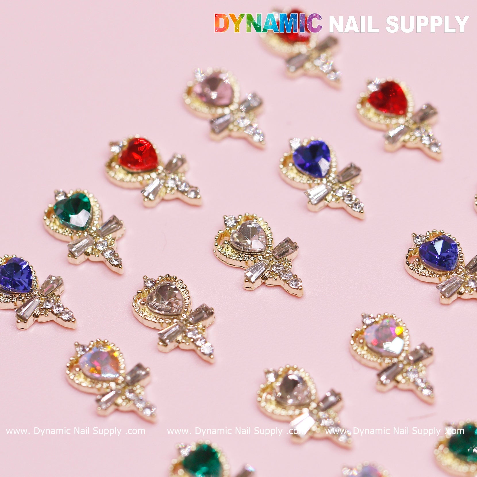 20 pcs Magic Wand with Heart rhinestones Charm (Mixed Colors) for Valentines Nails Design