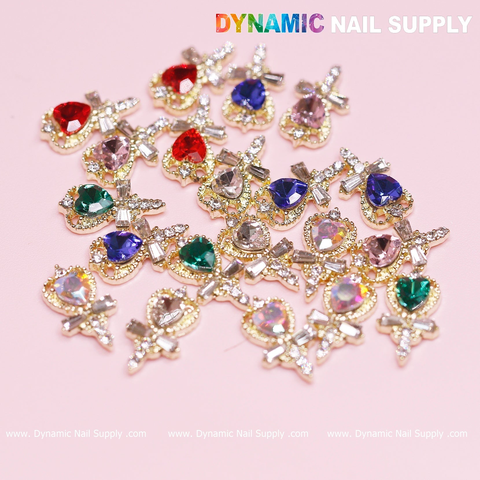 20 pcs Magic Wand with Heart rhinestones Charm (Mixed Colors) for Valentines Nails Design